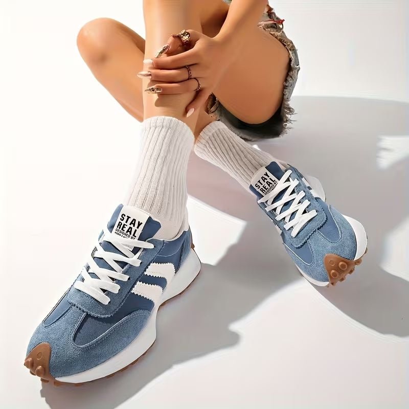 Women's Chunky Striped Platform Lace-Up Suede Trainers
