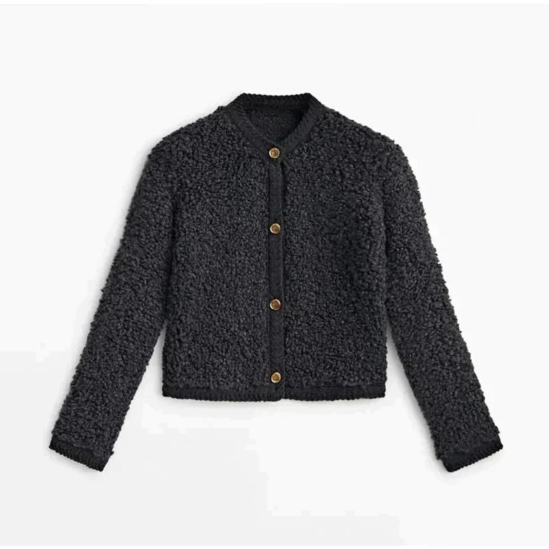 Women's Cropped Knit Cardigan - Black