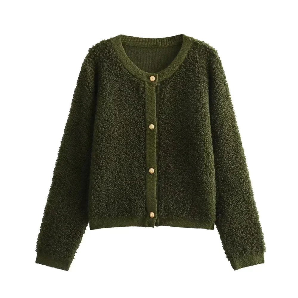 Women's Cropped Knit Cardigan - Olive Green