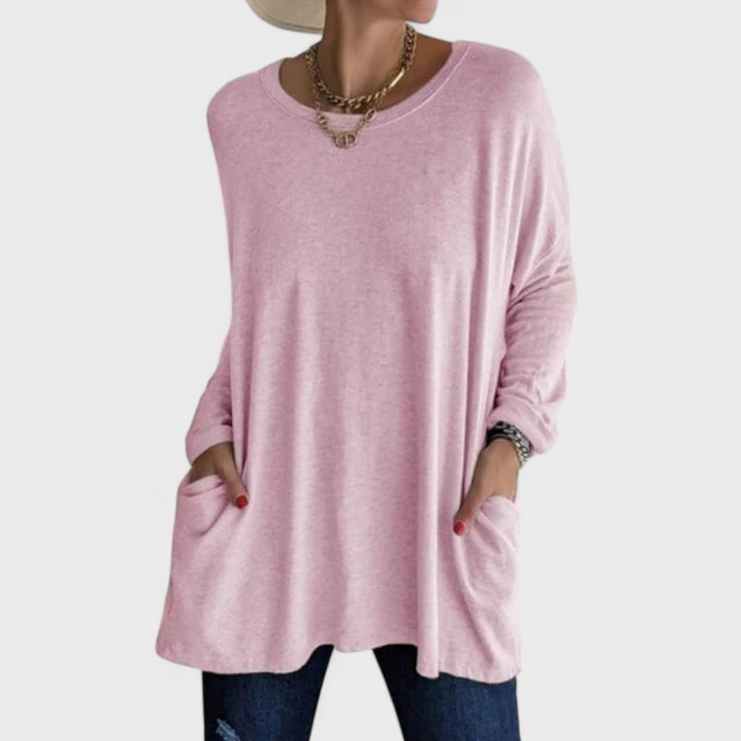 Women's Black Oversized Long Sleeve Tunic Top - Pink