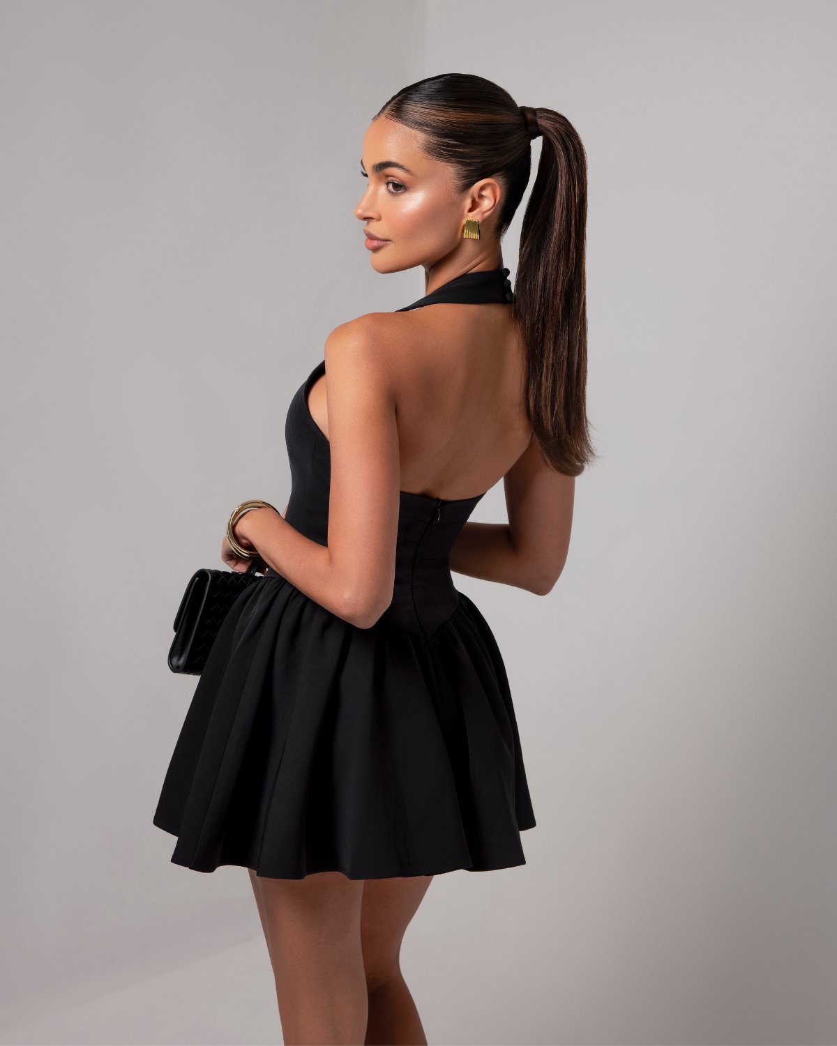Women's Black Halter Mini Party Dress