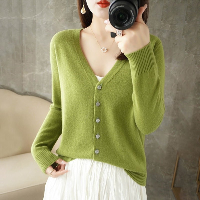 Women's Slim V-Neck Cardigan - Olive Green
