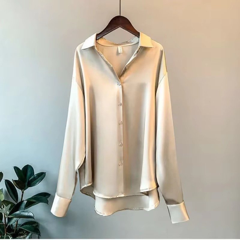 Women's Oversized Satin Blouse - Champagne