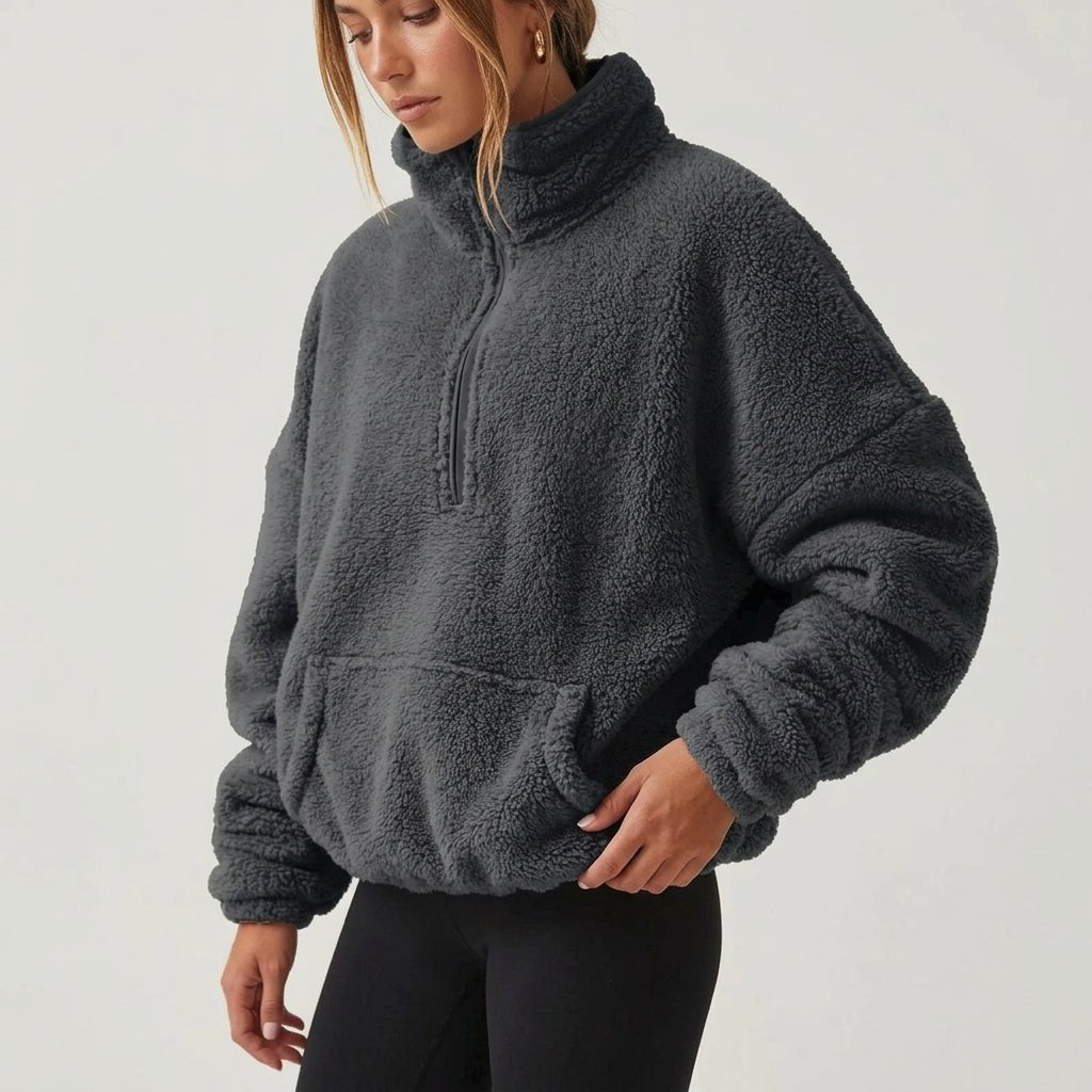 Women's Sherpa Fleece Half-Zip Jumper - Gray