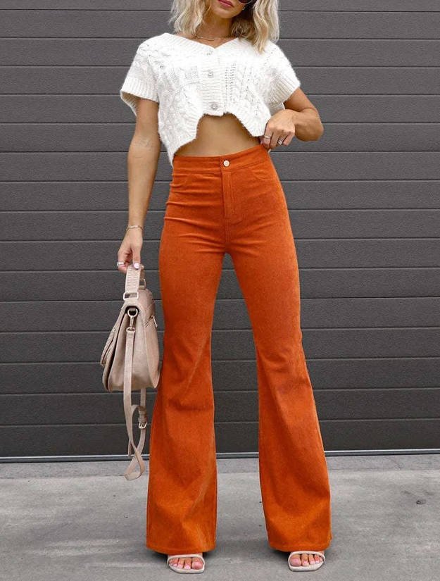 Women's High-Waisted Corduroy Flare Trousers