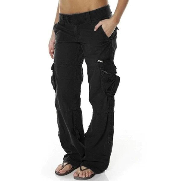Women's Black Cargo Straight-Leg Trousers - Black