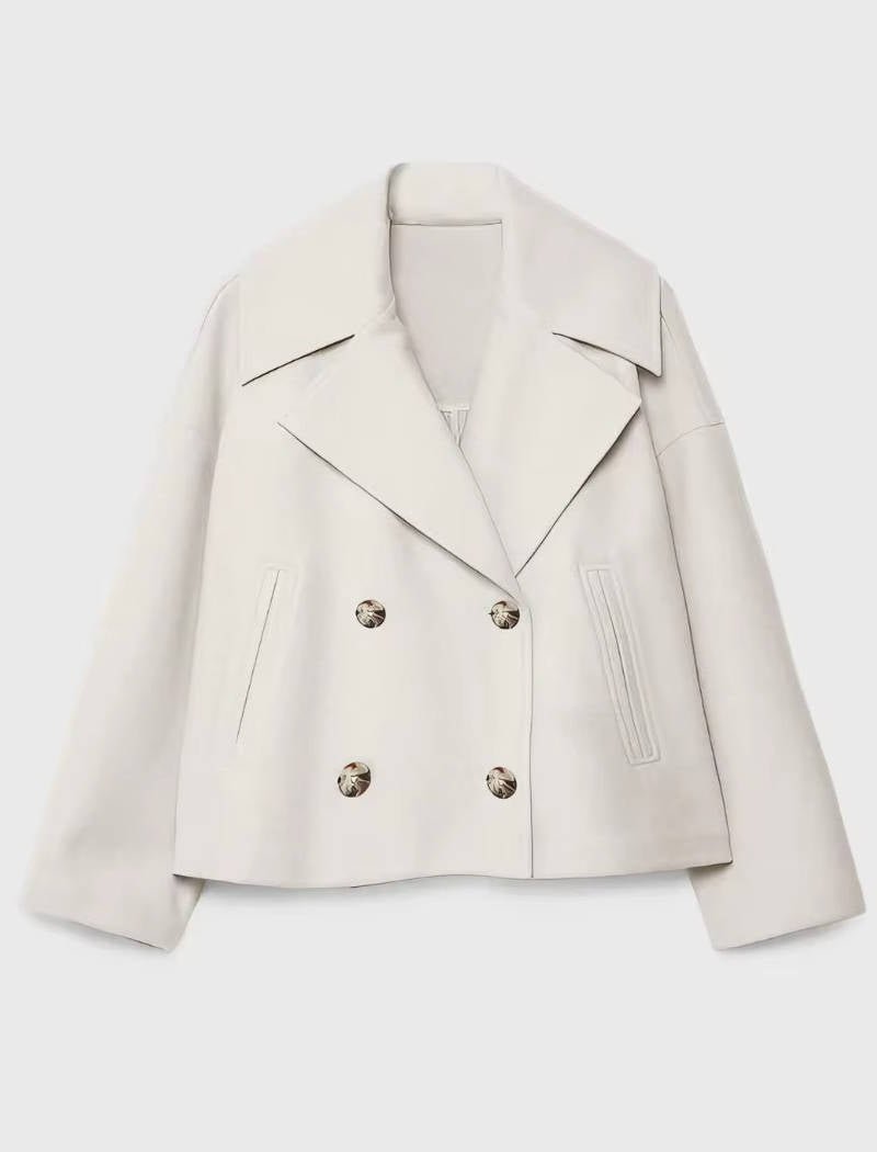 Women's Oversized Cropped Wool Pea Coat