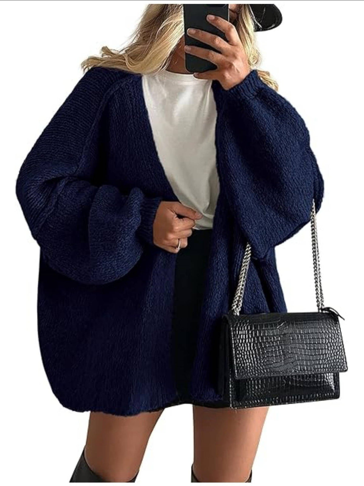 Women's Chunky Oversized Knit Ribbed Longline Cardigan - Dark Blue