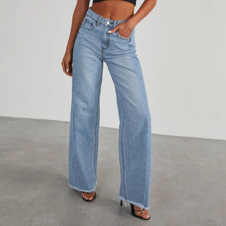 Women's Black High-Waisted Wide-Leg Jeans - Sky Blue