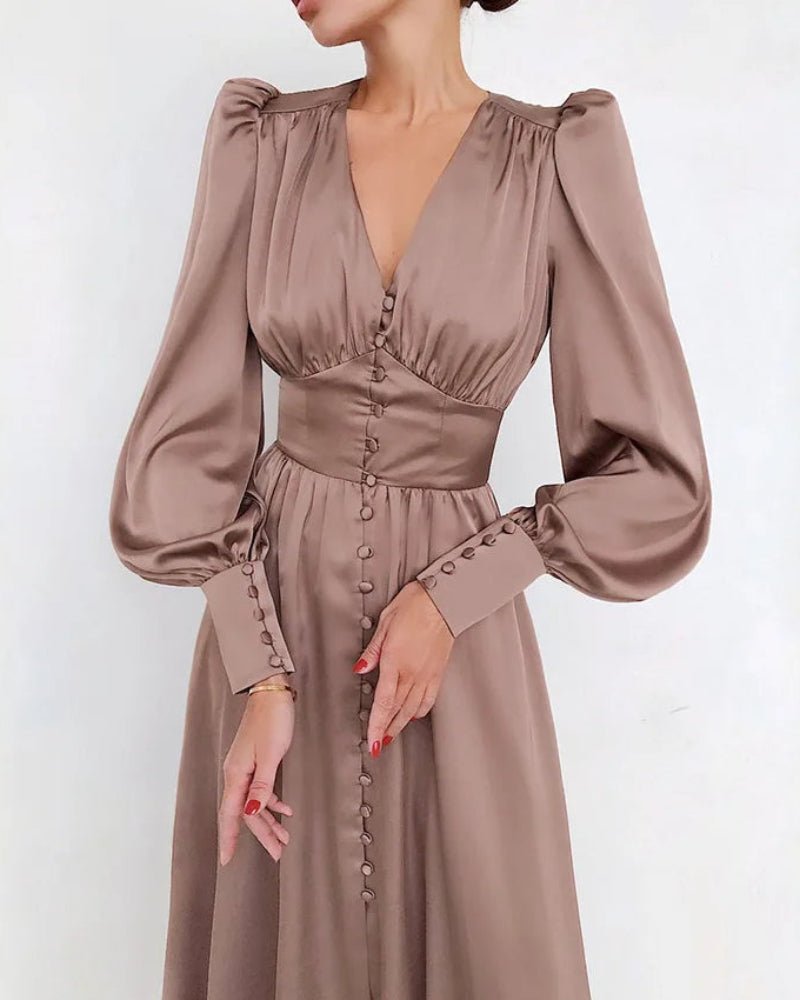 Women's Black Cocktail Satin Midi Party Dress - Pink-Brown
