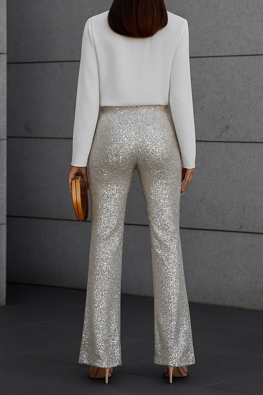 Women's High-Waisted Sequin Flare Trousers