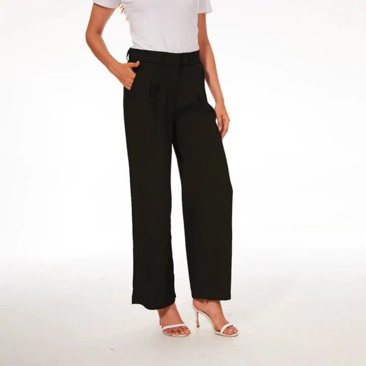 Women's High-Waisted Tailored Pleated Wide-Leg Trousers - Black