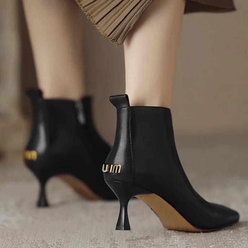 Women's Pointed-Toe Leather Ankle Boots