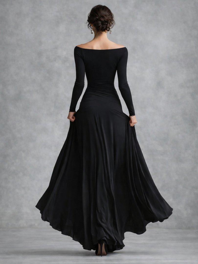 Women's Black Evening Off-Shoulder Maxi Party Gown