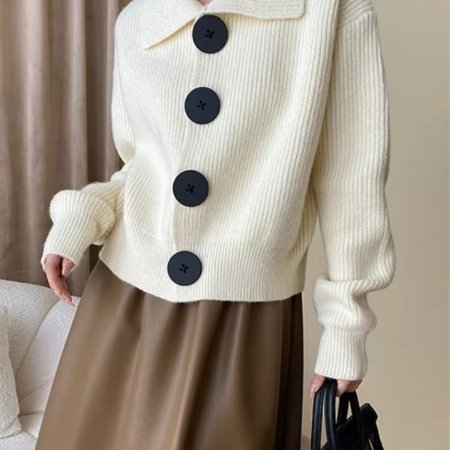 Women's Chunky Cropped Knit Ribbed Cardigan - White