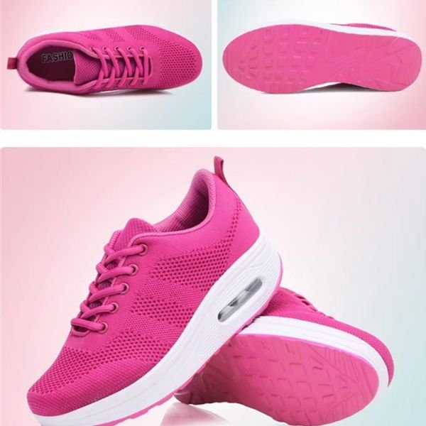 Women's Knit Platform Lace-Up Trainers - Fuchsia Pink