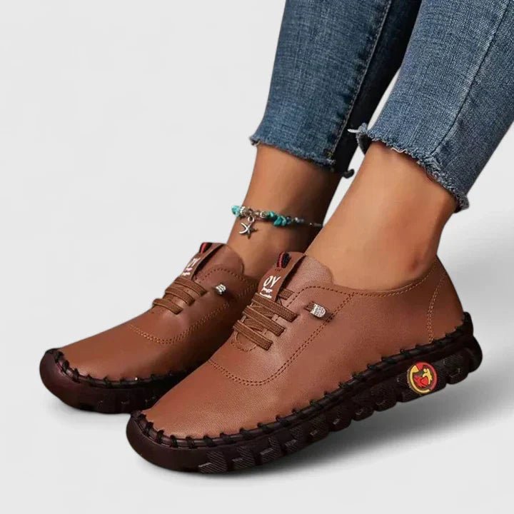 Women's Faux Leather Lace-Up Trainers - Brown