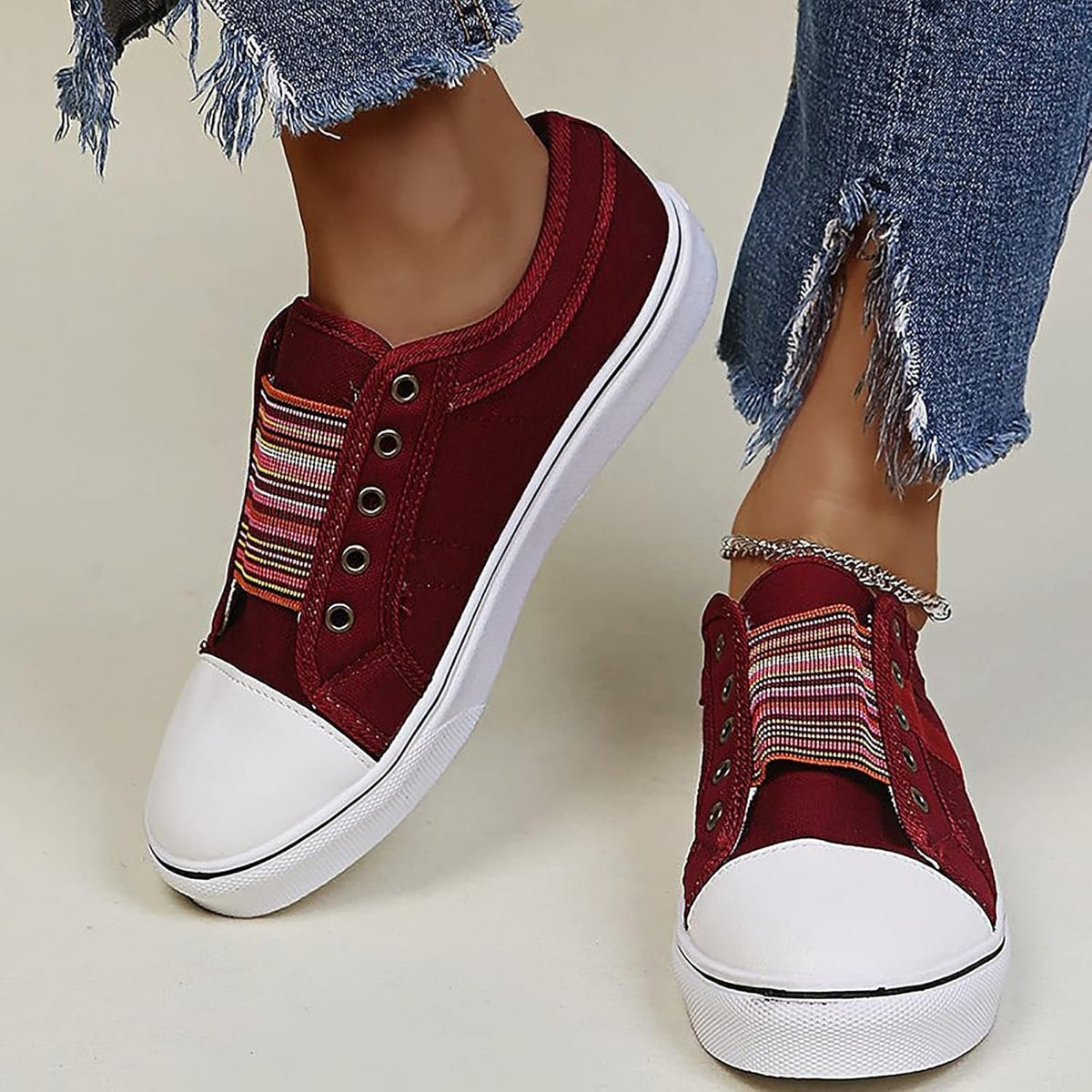 Women's Canvas Slip-On Trainers - Wine Red