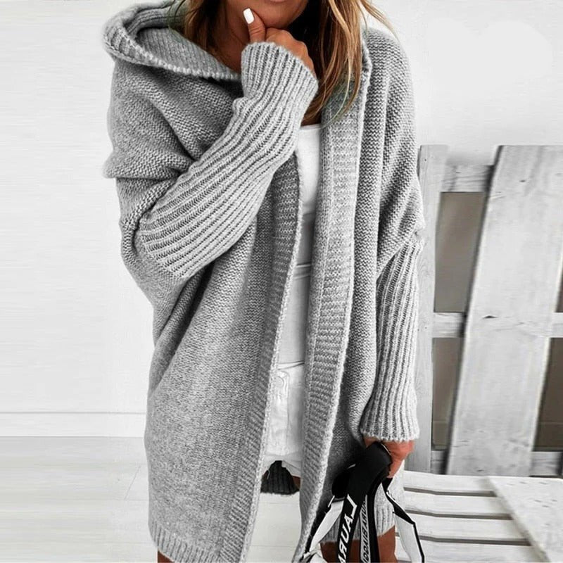 Women's Chunky Oversized Knit Ribbed Longline Cardigan - Gray