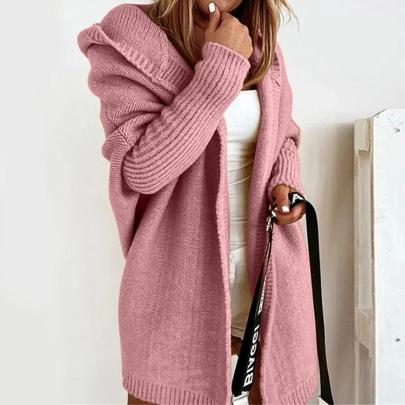 Women's Chunky Oversized Knit Ribbed Longline Cardigan - Pink