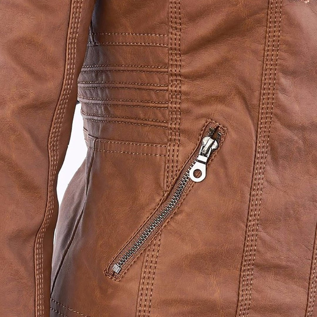 Women's Faux Leather Moto Hooded Jacket