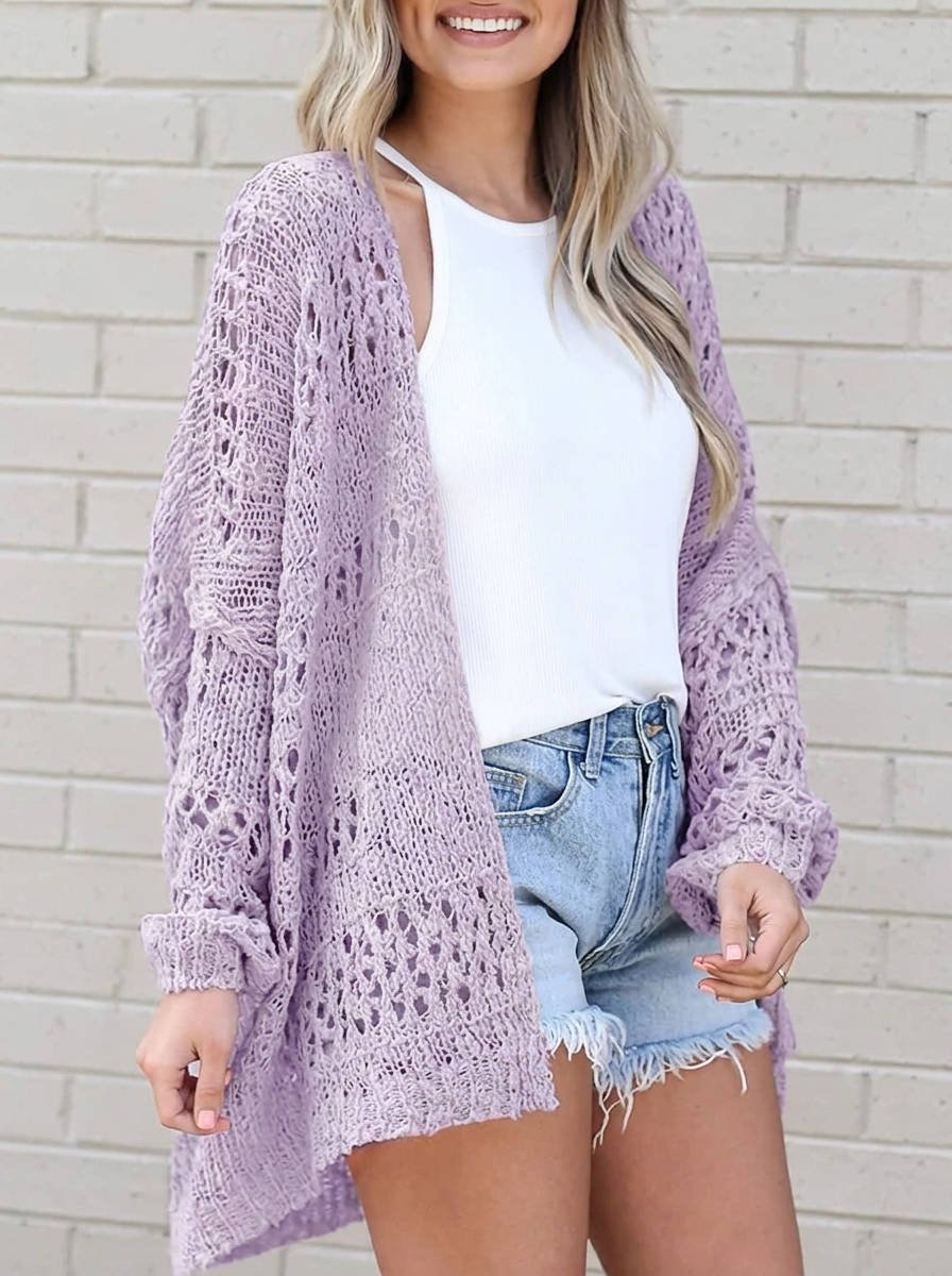 Women's Oversized Crochet Longline Cardigan
