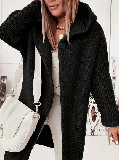 Women's Oversized Longline Hooded Midi Cardigan - Black