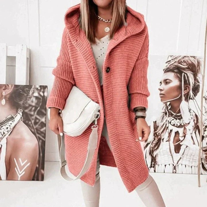 Women's Chunky Oversized Longline Hooded Midi Cardigan - Red