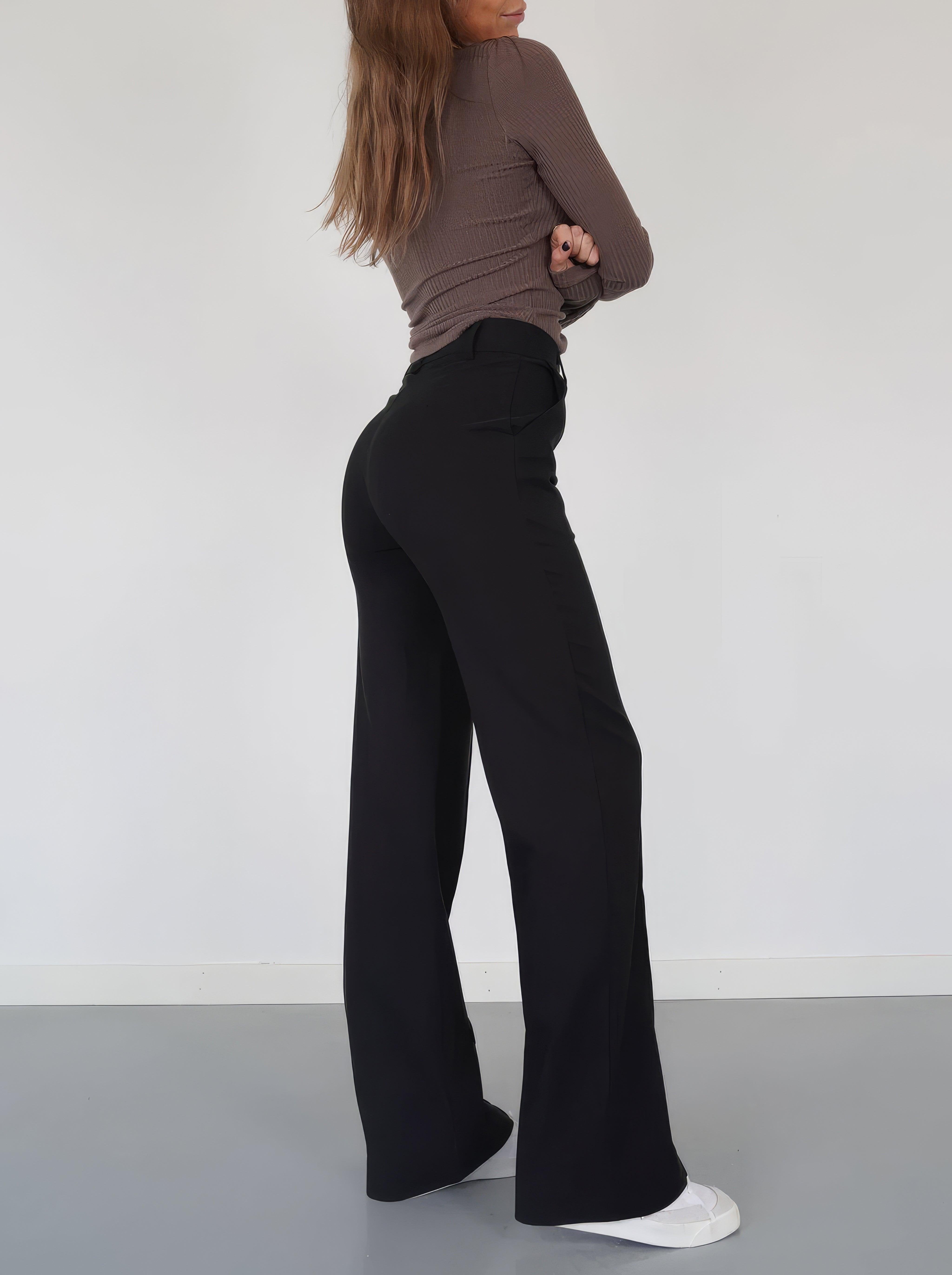 Women's Black High-Waisted Tailored Wide-Leg Trousers