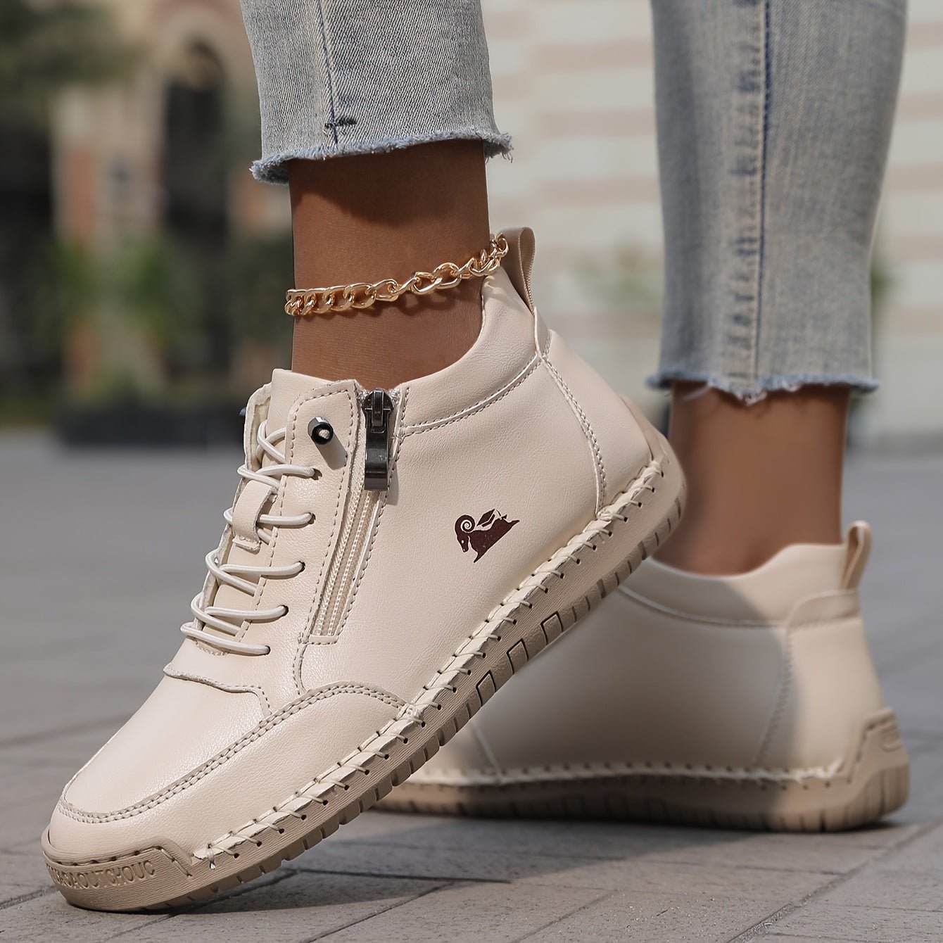Women's Faux Leather Lace-Up Trainers - Pink