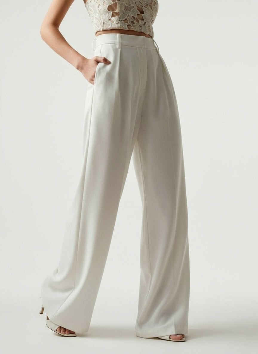 Women's High-Waisted Tailored Pleated Wide-Leg Trousers