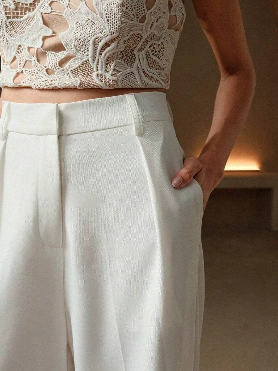 Women's High-Waisted Tailored Pleated Wide-Leg Trousers