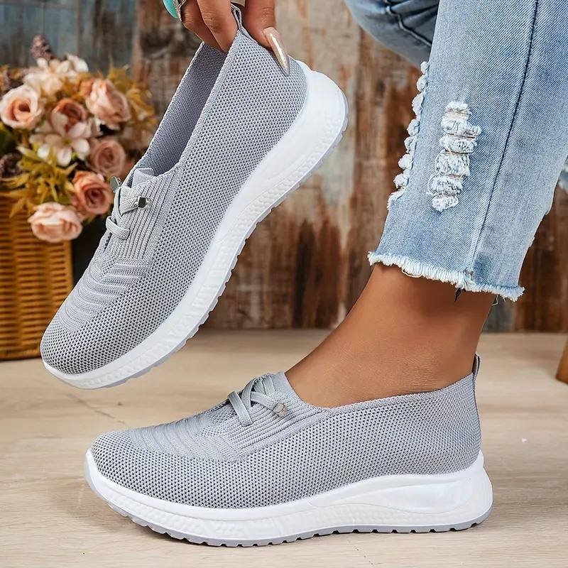 Women's Slip-On Knit Platform Trainers - Gray