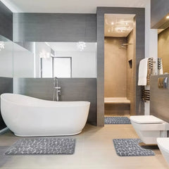 Non-Slip 50*80Cm Bath Mat and 50*40Cm Toilet Mat Bathroom Rug Set Soft Bath Mat with Cobblestone Pattern Washable Bath Mats
