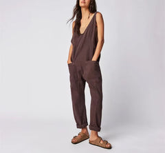 2025 Women'S Fashion Casual Denim Jumpsuits Splice Double Pockets Deep V-Neck Backless Suspenders Rompers One Piece Jeans Femme