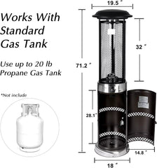 Propane Patio Heater, Stainless Steel Standing, 36,000 Btus Portable Commercial Outdoor Gas Patio Heater with Glass