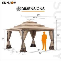 13X13 Ft. Steel Gazebo with 3-Tier Canopy Roof, Outdoor Steel Frame Soft Top Gazebo with Netting and Curtains