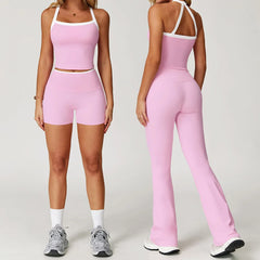Women'S Clothes 2 Pieces Workout Tracksuit Yoga Set Sportswear Gym Clothing High Waist Bell-Bottoms Sexy Fitness Bta Sports Suit