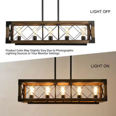 Colorado 5-Light Black Modern Farmhouse Rectangular Box Dining Room Chandelier Solid Wood Kitchen Island Chandelier
