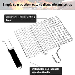 Folding Grilling Basket Outdoor Camping BBQ Stainless Steel Grill Rack Foldable Seafood Steak Vegetables Barbecue Cooking Tool