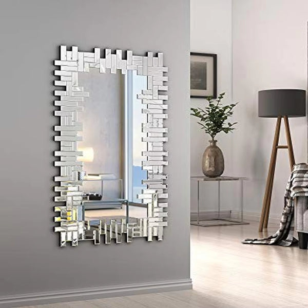 Large Grecian Venetian Mirror Hotel Home Vanity 24.8" X 47.3" Rectangle Reflection Silver Clear Glass Handcrafted Wall