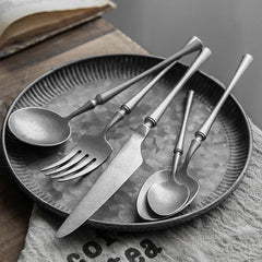 Retro Scrub Stainless Steel Flatware Cutlery Set Knife Fork Spoon Dessert