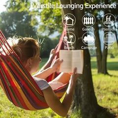 Outdoor Canvas Hammock Thickened Hammock Camping Swing Hammocks with Tree Ropes anti Rollover Striped Hanging Chair Hammocks