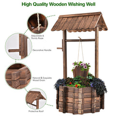 Outdoor Wooden Wishing Well Planter Bucket