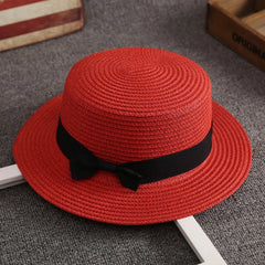 1 Pc Panama Simple Summer Beach Hat Female Casual Lady Women Flat Brim Bowknot Straw Cap Girls Sun Hat Chapeu Feminino