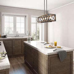 Colorado 5-Light Black Modern Farmhouse Rectangular Box Dining Room Chandelier Solid Wood Kitchen Island Chandelier