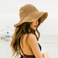 Womens Floppy Straw Sun Hat Foldable Packable Roll up Wide Brim Beach Caps Summer Vacation Sun Hat for Women
