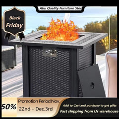 28 Inch Gas Fire Pit Outdoor Firepit Table, 50000BTU Rectangle Propane Fire Table with Cover & Lava Rock for Garden Backyard.