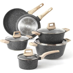 21Pcs Pots and Pans Set Nonstick, Cookware Set Black Granite Induction Kitchen Cooking Set W/Frying Pans