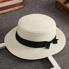 1 Pc Panama Simple Summer Beach Hat Female Casual Lady Women Flat Brim Bowknot Straw Cap Girls Sun Hat Chapeu Feminino